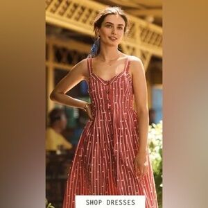 Anthropologie Maeve Smocked Dress Valentines Dress Size 10 Red & Pink